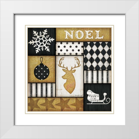 Noel Deer White Modern Wood Framed Art Print with Double Matting by Pugh, Jennifer