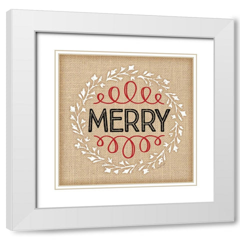 Burlap Merry White Modern Wood Framed Art Print with Double Matting by Pugh, Jennifer