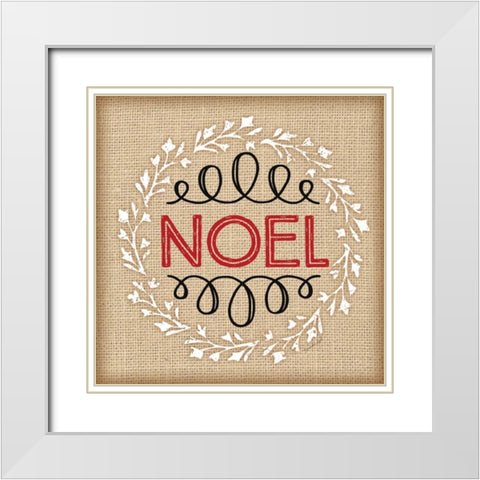 Burlap Noel White Modern Wood Framed Art Print with Double Matting by Pugh, Jennifer