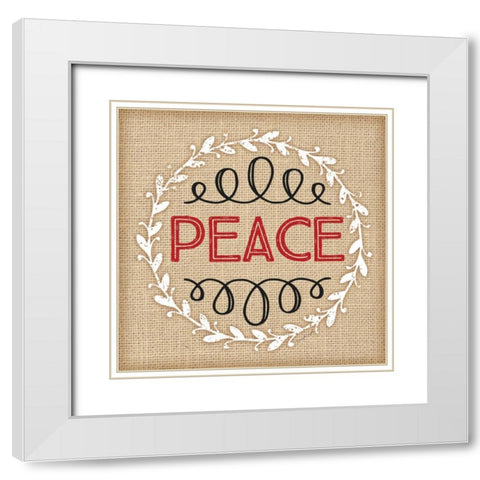 Burlap Peace White Modern Wood Framed Art Print with Double Matting by Pugh, Jennifer