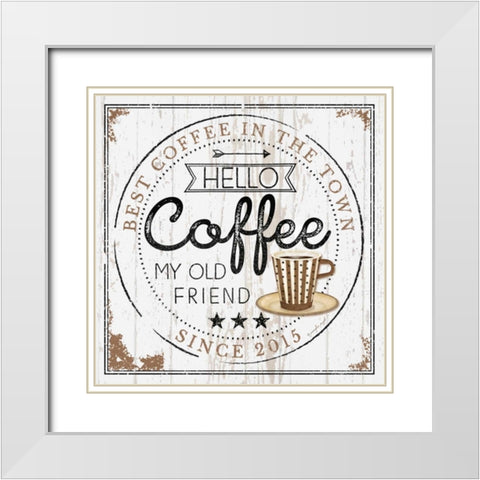 Hello Coffee White Modern Wood Framed Art Print with Double Matting by Pugh, Jennifer