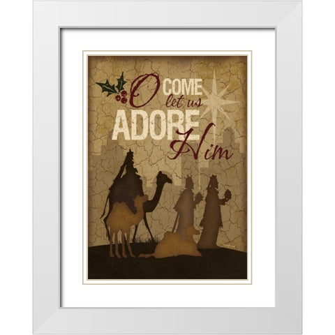 O Come Let Us Adore Him Wisemen White Modern Wood Framed Art Print with Double Matting by Pugh, Jennifer