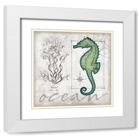 Coastal Seahorse White Modern Wood Framed Art Print with Double Matting by Pugh, Jennifer