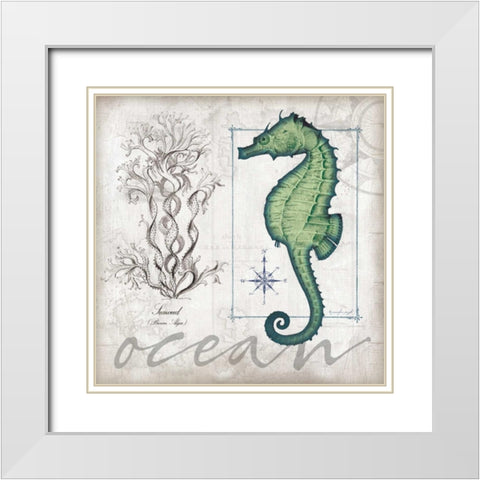 Coastal Seahorse White Modern Wood Framed Art Print with Double Matting by Pugh, Jennifer