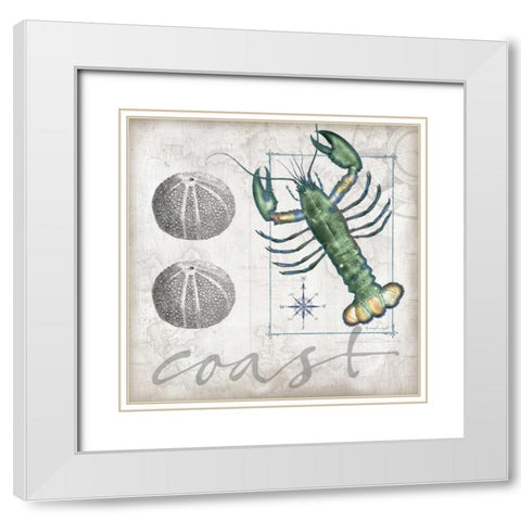 Coastal Lobster White Modern Wood Framed Art Print with Double Matting by Pugh, Jennifer