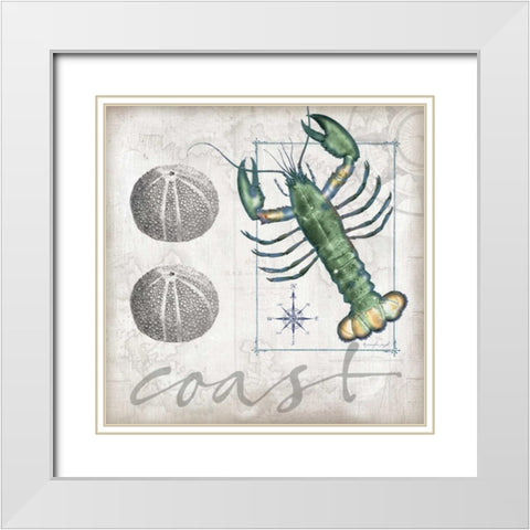 Coastal Lobster White Modern Wood Framed Art Print with Double Matting by Pugh, Jennifer