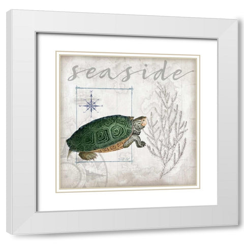 Coastal Turtle White Modern Wood Framed Art Print with Double Matting by Pugh, Jennifer