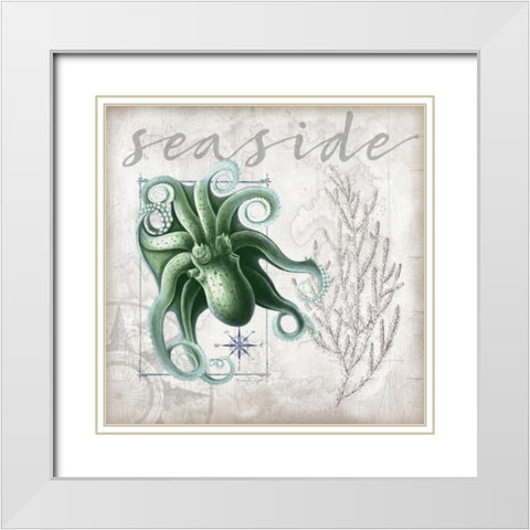 Coastal Octopus White Modern Wood Framed Art Print with Double Matting by Pugh, Jennifer