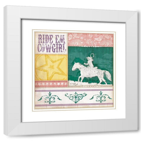 Cowgirl Ride Em Cowgirl White Modern Wood Framed Art Print with Double Matting by Pugh, Jennifer