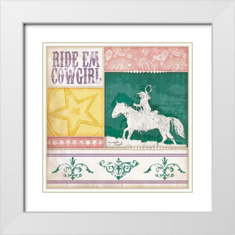 Cowgirl Ride Em Cowgirl White Modern Wood Framed Art Print with Double Matting by Pugh, Jennifer