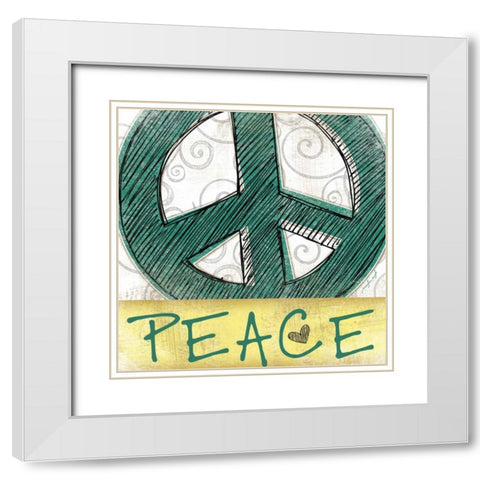 Peace and Love White Modern Wood Framed Art Print with Double Matting by Pugh, Jennifer