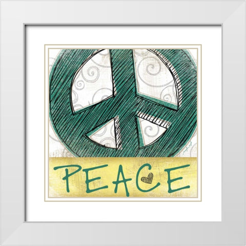 Peace and Love White Modern Wood Framed Art Print with Double Matting by Pugh, Jennifer