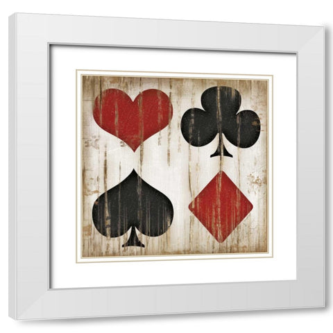 Playing Card Suits White Modern Wood Framed Art Print with Double Matting by Pugh, Jennifer