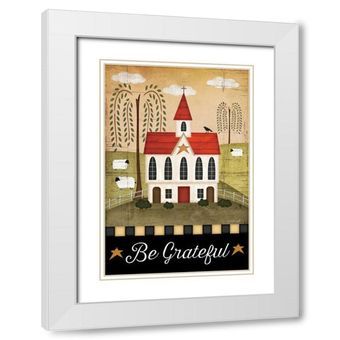 Be Grateful White Modern Wood Framed Art Print with Double Matting by Pugh, Jennifer