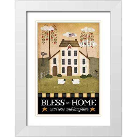 Bless Our Home White Modern Wood Framed Art Print with Double Matting by Pugh, Jennifer