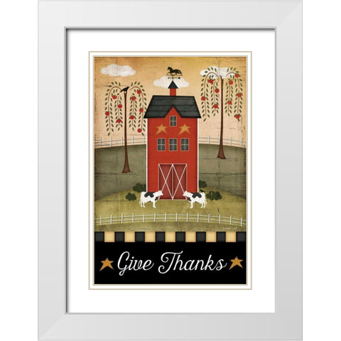 Give Thanks White Modern Wood Framed Art Print with Double Matting by Pugh, Jennifer
