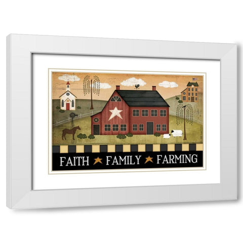 Faith, Family, Farming White Modern Wood Framed Art Print with Double Matting by Pugh, Jennifer