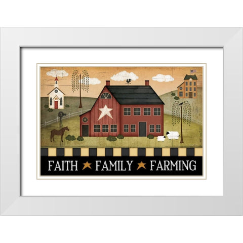 Faith, Family, Farming White Modern Wood Framed Art Print with Double Matting by Pugh, Jennifer