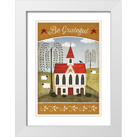 Be Grateful White Modern Wood Framed Art Print with Double Matting by Pugh, Jennifer