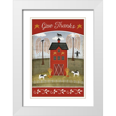 Give Thanks White Modern Wood Framed Art Print with Double Matting by Pugh, Jennifer