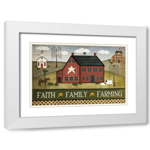 Faith, Family, Farming White Modern Wood Framed Art Print with Double Matting by Pugh, Jennifer