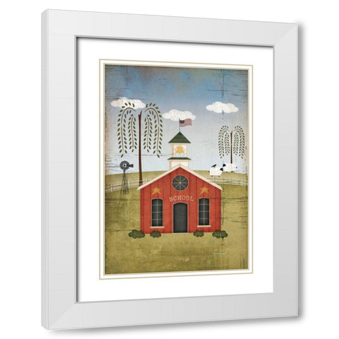 Primitive School White Modern Wood Framed Art Print with Double Matting by Pugh, Jennifer