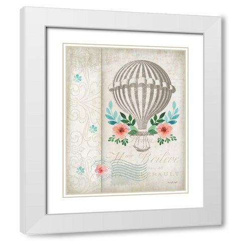 French Hot Air Balloon White Modern Wood Framed Art Print with Double Matting by Pugh, Jennifer