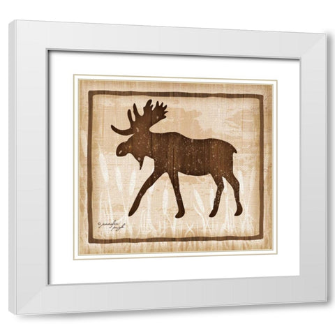 Moose White Modern Wood Framed Art Print with Double Matting by Pugh, Jennifer