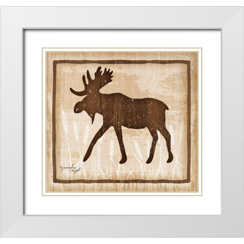 Moose White Modern Wood Framed Art Print with Double Matting by Pugh, Jennifer