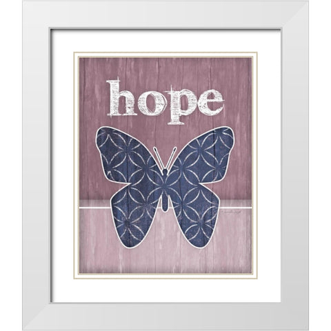 Hope Butterfly White Modern Wood Framed Art Print with Double Matting by Pugh, Jennifer