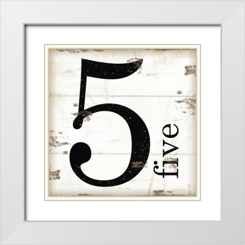 Farmhouse Five 5 White Modern Wood Framed Art Print with Double Matting by Pugh, Jennifer