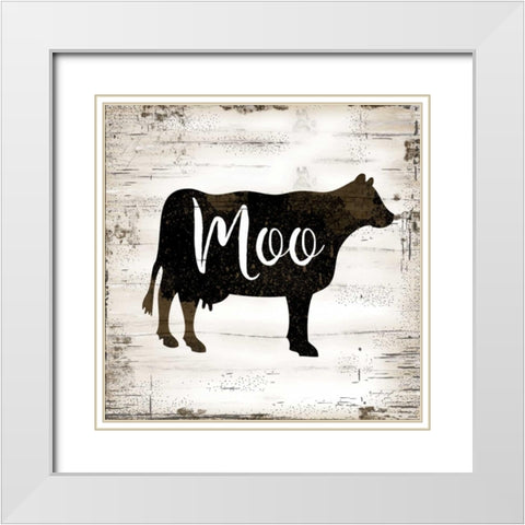 Farmhouse Cow White Modern Wood Framed Art Print with Double Matting by Pugh, Jennifer