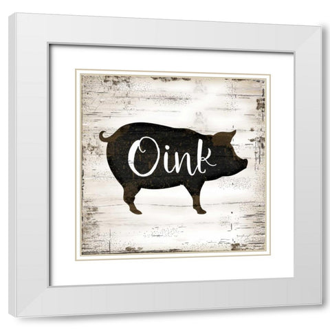 Farmhouse Pig White Modern Wood Framed Art Print with Double Matting by Pugh, Jennifer