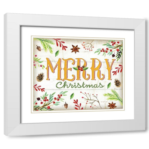 Merry Christmas White Modern Wood Framed Art Print with Double Matting by Pugh, Jennifer