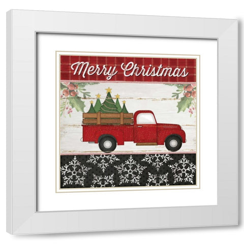 Merry Christmas Truck White Modern Wood Framed Art Print with Double Matting by Pugh, Jennifer