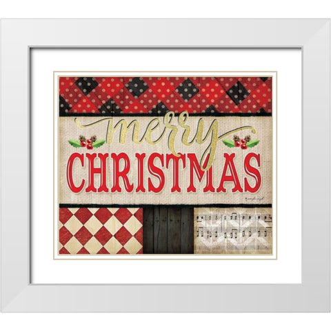 Merry Christmas Plaid White Modern Wood Framed Art Print with Double Matting by Pugh, Jennifer