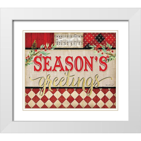 Seasons Greetings Plaid White Modern Wood Framed Art Print with Double Matting by Pugh, Jennifer