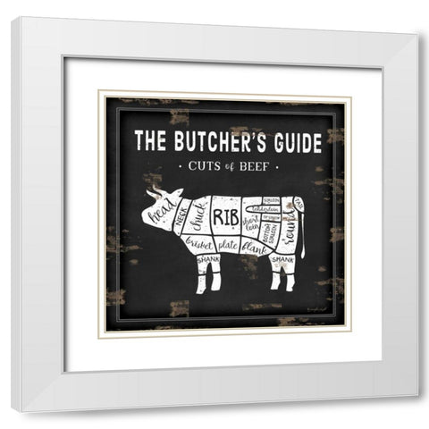 Butchers Guide Cow White Modern Wood Framed Art Print with Double Matting by Pugh, Jennifer