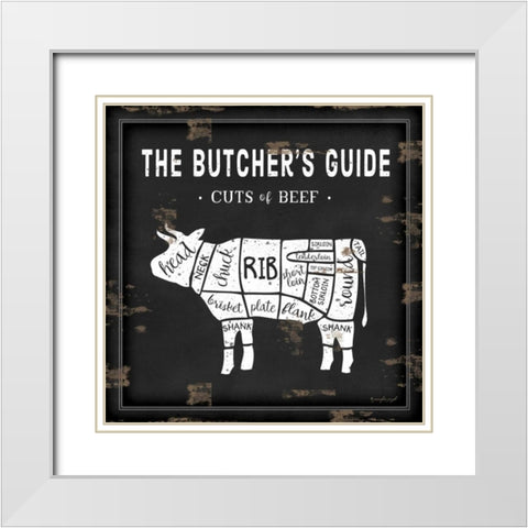 Butchers Guide Cow White Modern Wood Framed Art Print with Double Matting by Pugh, Jennifer