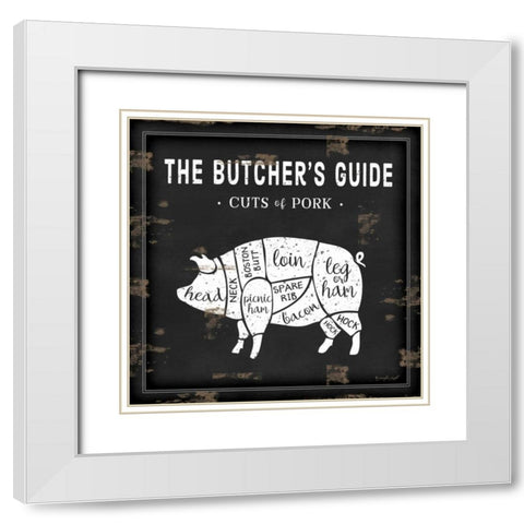 Butchers Guide Pig White Modern Wood Framed Art Print with Double Matting by Pugh, Jennifer