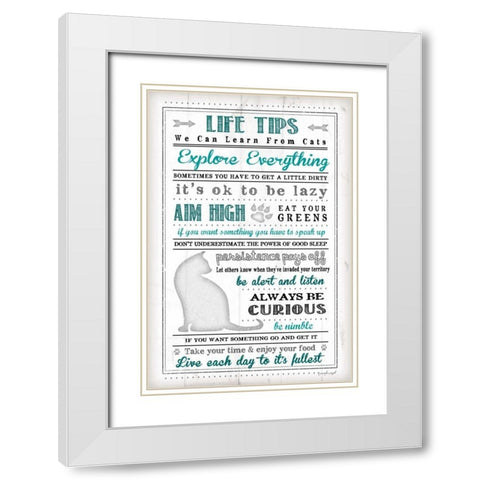 Life Tips - Cats White Modern Wood Framed Art Print with Double Matting by Pugh, Jennifer