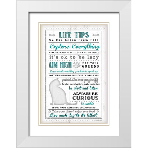 Life Tips - Cats White Modern Wood Framed Art Print with Double Matting by Pugh, Jennifer