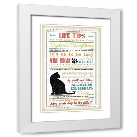 Life Tips - Cats White Modern Wood Framed Art Print with Double Matting by Pugh, Jennifer