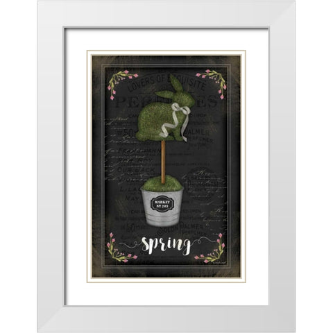 Topiary Bunny White Modern Wood Framed Art Print with Double Matting by Pugh, Jennifer