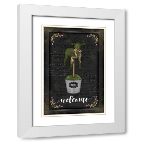 Topiary Lamb White Modern Wood Framed Art Print with Double Matting by Pugh, Jennifer