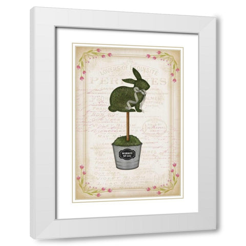 Topiary Bunny White Modern Wood Framed Art Print with Double Matting by Pugh, Jennifer