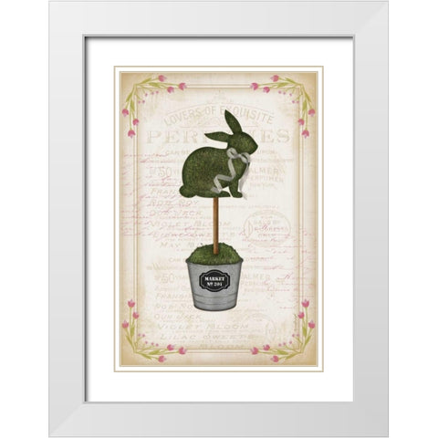 Topiary Bunny White Modern Wood Framed Art Print with Double Matting by Pugh, Jennifer