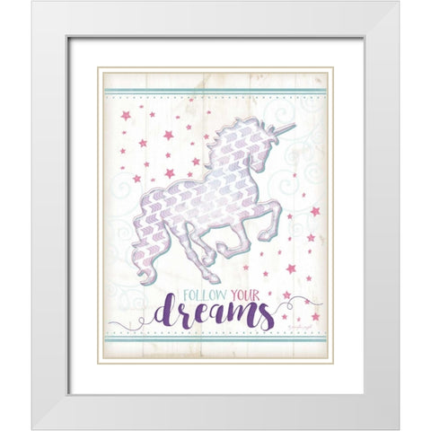 Dreams Unicorn White Modern Wood Framed Art Print with Double Matting by Pugh, Jennifer