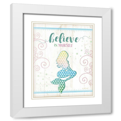 Believe Mermaid White Modern Wood Framed Art Print with Double Matting by Pugh, Jennifer