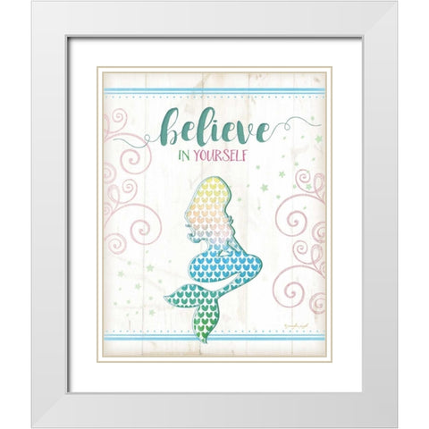 Believe Mermaid White Modern Wood Framed Art Print with Double Matting by Pugh, Jennifer